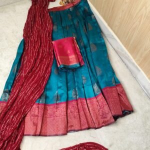 Teal Elegance Litchi Silk Lehenga Set