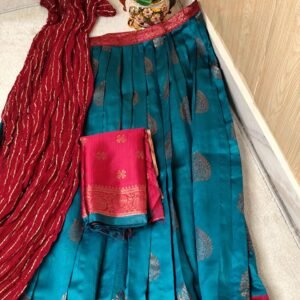 Teal Elegance Litchi Silk Lehenga Set