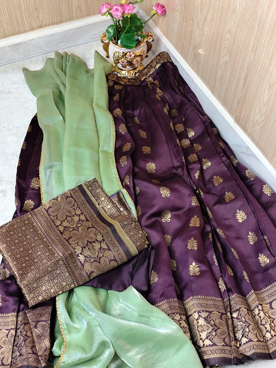 Royal Plum Banarasi Silk Lehenga Set
