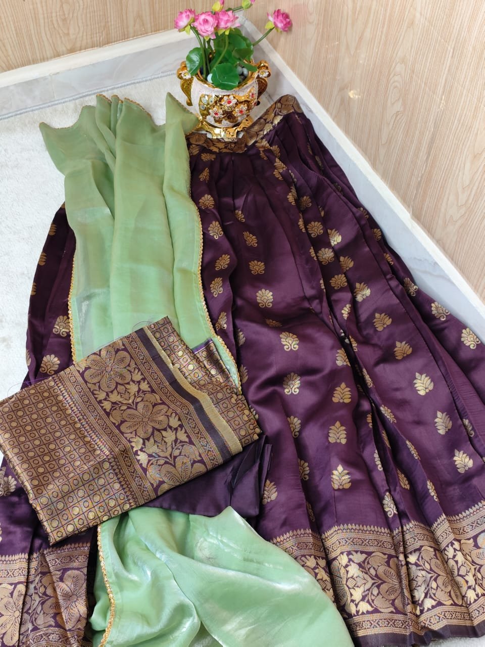 Royal Plum Banarasi Silk Lehenga Set - Image 2