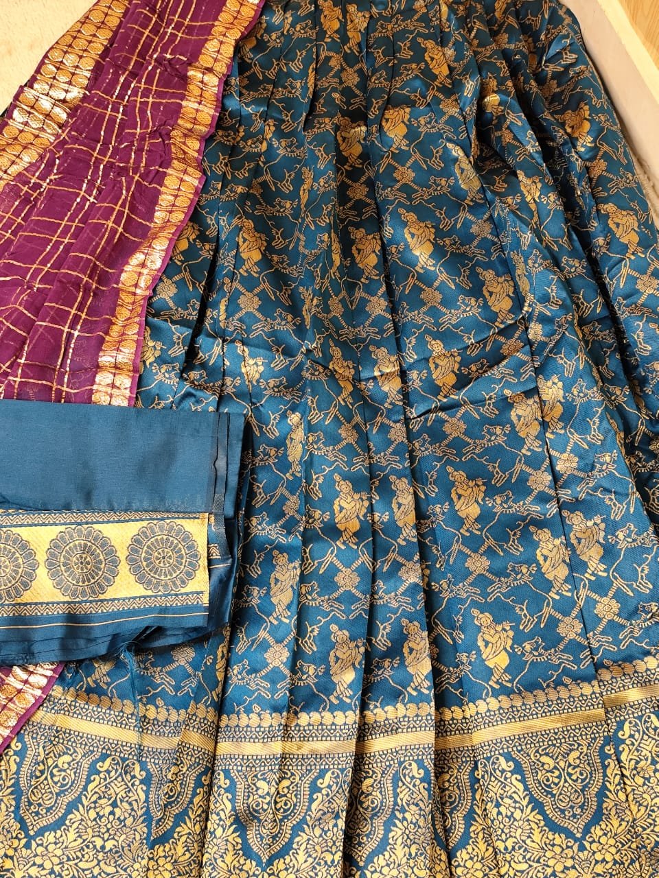 Peacock Blue Banarasi Weaving Silk Lehenga Set - Image 2