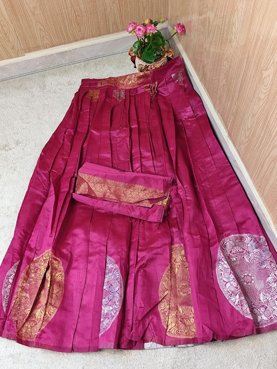 Rani Pink Litchi Silk Traditional Pattupavada - Image 2