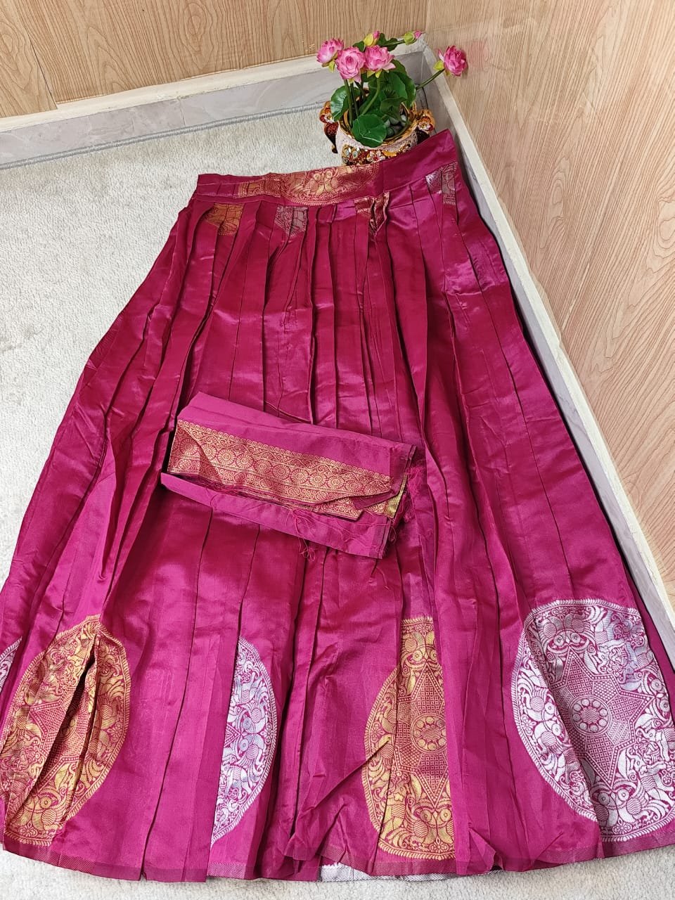 Rani Pink Litchi Silk Traditional Pattupavada