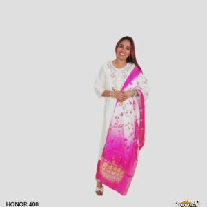 Elegant Embroidered Cream & Rani Pink Slub Cotton Salwar Suit Set