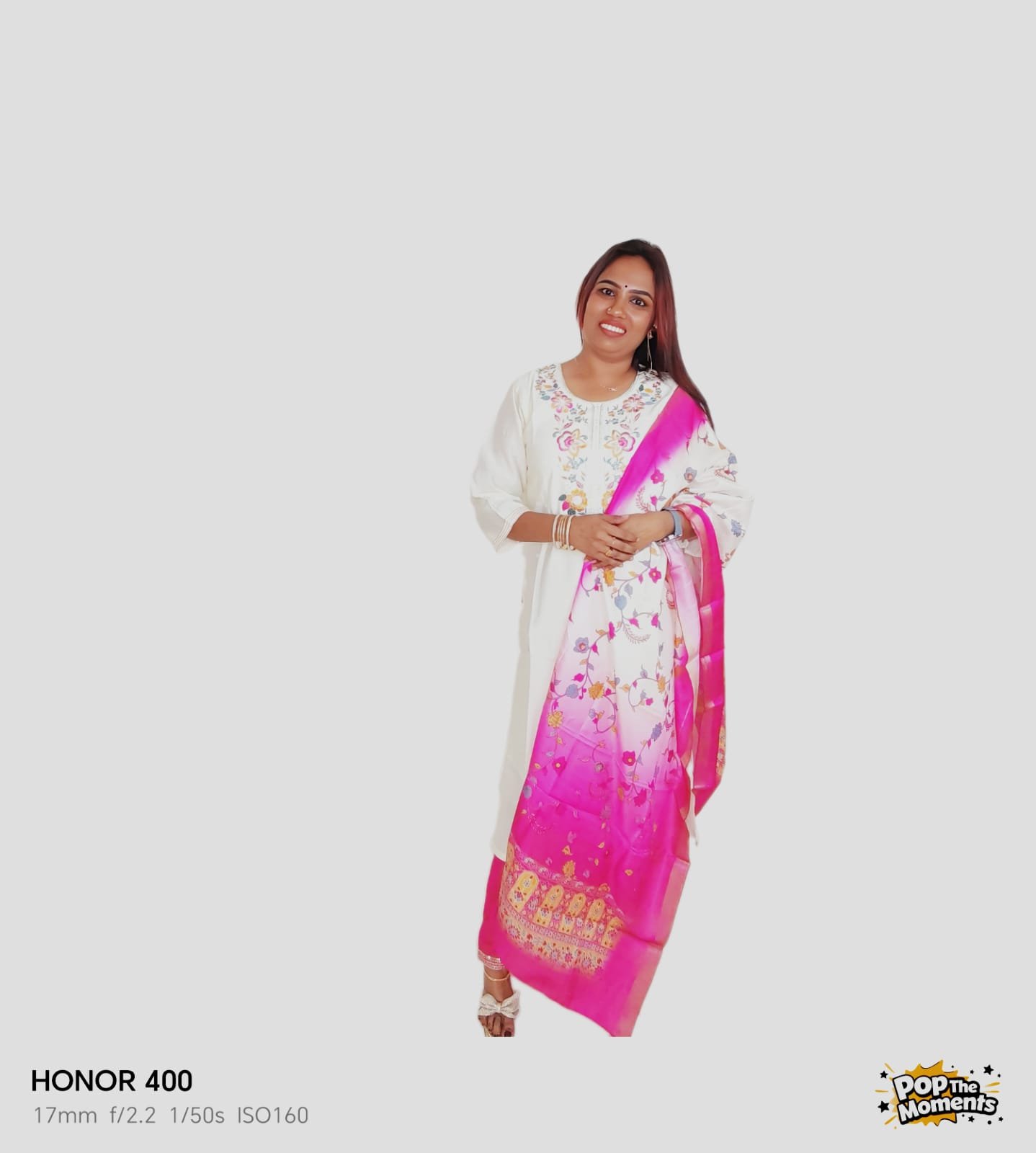 Elegant Embroidered Cream & Rani Pink Slub Cotton Salwar Suit Set - Image 4