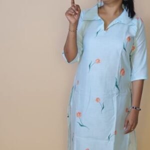 Airy Elegance: The Sky Blue Linen Cotton Top