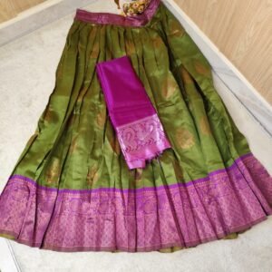 Olive Green and Magenta Litchi Silk Kerala Traditional Outfit