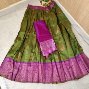 Olive Green and Magenta Litchi Silk Kerala Traditional Outfit