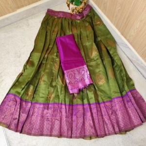 Olive Green and Magenta Litchi Silk Kerala Traditional Outfit