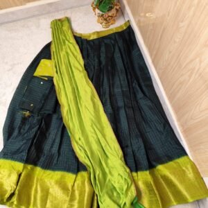 Bottle Green and Parrot Green Organza Silk Dhavani Set