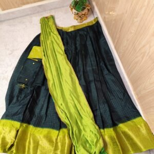 Bottle Green and Parrot Green Organza Silk Dhavani Set
