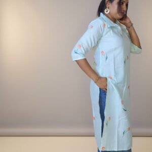Airy Elegance: The Sky Blue Linen Cotton Top