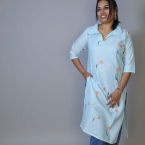 Airy Elegance: The Sky Blue Linen Cotton Top