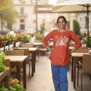 FANCY ROMAN SILK EMBROIDERY WORK Short TOP Rust orange