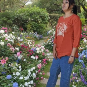 FANCY ROMAN SILK EMBROIDERY WORK Short TOP Rust orange