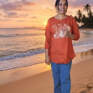 FANCY ROMAN SILK EMBROIDERY WORK Short TOP Rust orange