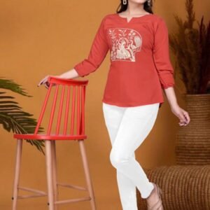 FANCY ROMAN SILK EMBROIDERY WORK Short TOP Rust orange