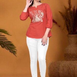 FANCY ROMAN SILK EMBROIDERY WORK Short TOP Rust orange