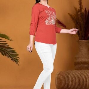 FANCY ROMAN SILK EMBROIDERY WORK Short TOP Rust orange