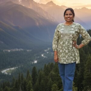 LATEST COTTON DIGITAL PRINTED WITH EMBROIDERY WORK TOP MEHNDI