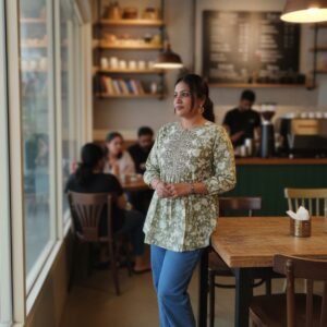 LATEST COTTON DIGITAL PRINTED WITH EMBROIDERY WORK TOP MEHNDI