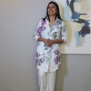 DESIGNER COTTON DIGITAL PRINT WORK TOP WITH PALAZZO WHITE