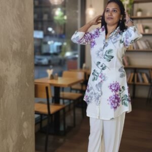 DESIGNER COTTON DIGITAL PRINT WORK TOP WITH PALAZZO WHITE