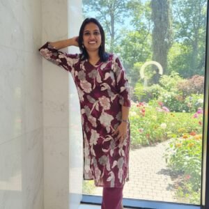 DESIGNER COTTON BLEND DIGITAL PRINTED TOP PANT SET MAROON