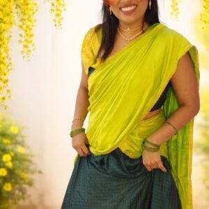 Bottle Green and Parrot Green Organza Silk Dhavani Set