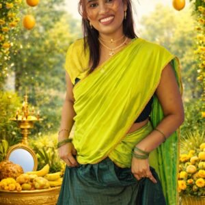 Bottle Green and Parrot Green Organza Silk Dhavani Set