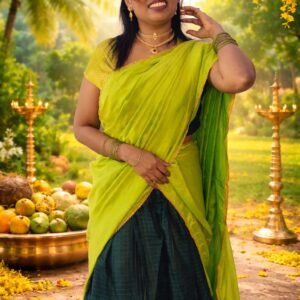 Bottle Green and Parrot Green Organza Silk Dhavani Set