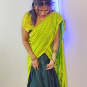 Bottle Green and Parrot Green Organza Silk Dhavani Set