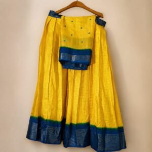 Pattu Pavada – Yellow with Blue Border