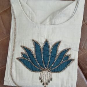 Off-White Side Open Kurthi –  with Lotus Appliqué & Beadwork