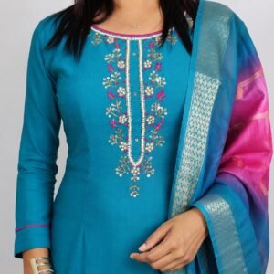 Teal Embroidered Three-Piece Salwar Suit Set