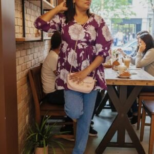 Tunic Short top Violet colour Floral print