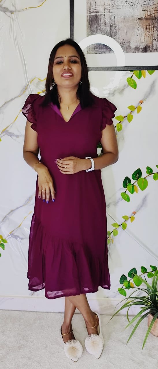 georgette V neck pattern dress