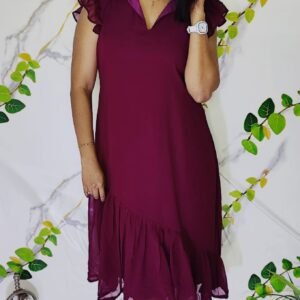 georgette V neck pattern dress