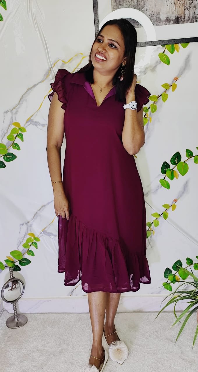 georgette V neck pattern dress - Image 3