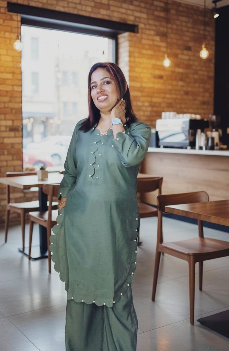 Olive scalloped Muslin Cord SET