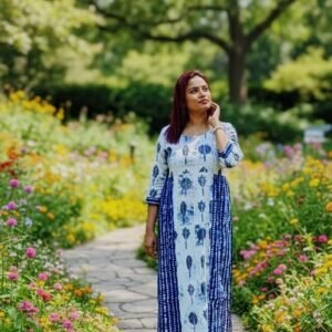 Indigo Long Panel-Cut Slit Kurta