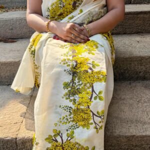 kanikonna flower printed Cotton Set mundu