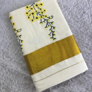 Elegant Cream & Yellow Floral Printed Saree