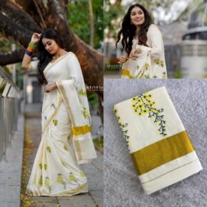 Elegant Cream & Yellow Floral Printed Saree