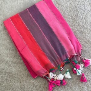 Colour pallette mul cotton saree-Bright Pink with Grey