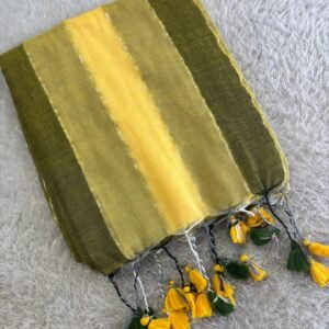 Colour pallette mul cotton saree-Mustard Yellow with Olive Green