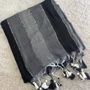Colour pallette mul cotton saree-Black with Grey