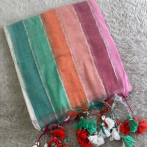 Colour pallette mul cotton saree-Teal Green with Peach