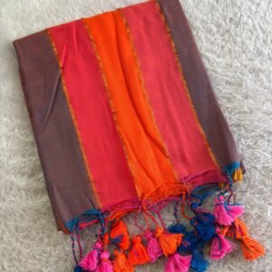 Colour pallette mul cotton saree-Orange with Red