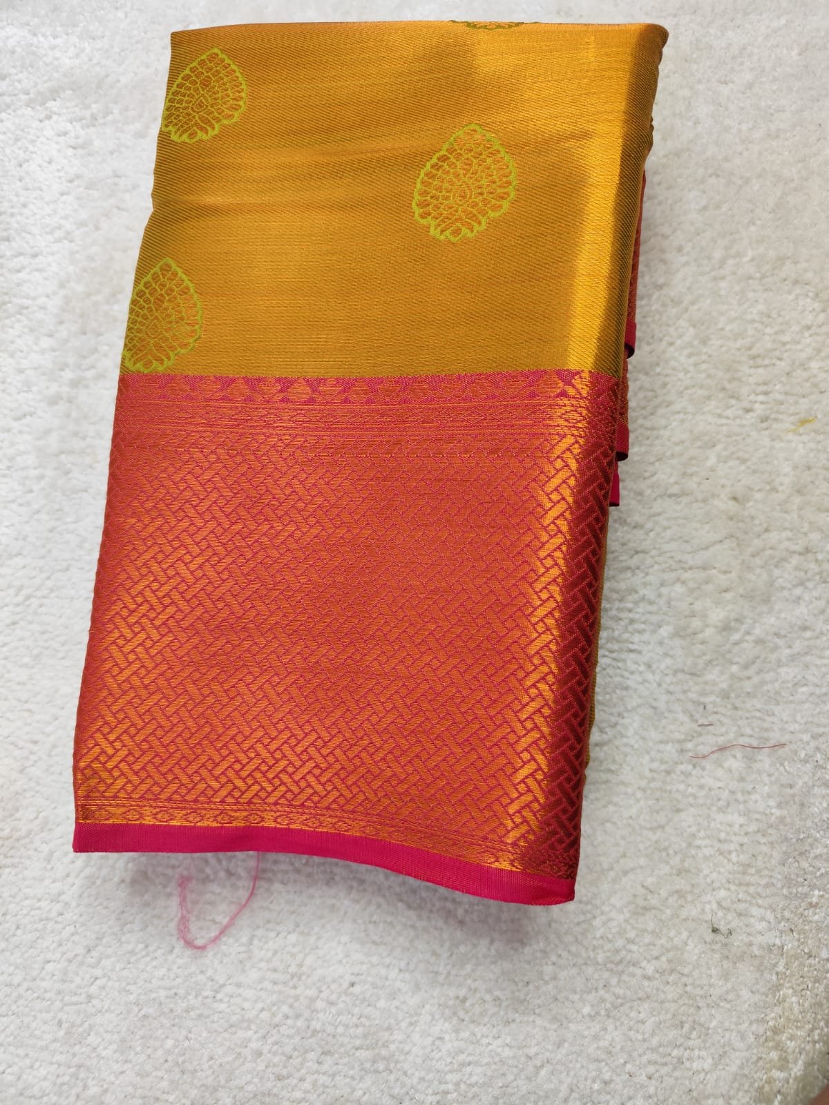 Golden Tissue Saree with Brocade Blouse (Attached) - Image 3